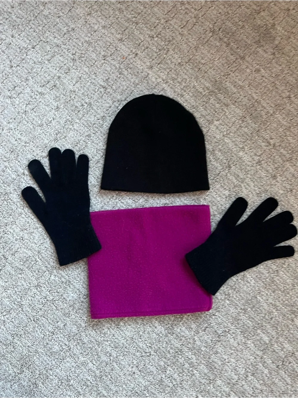 Winter Bundle! Turtle Fur Magenta Neck Warmer + Black Hat and Gloves